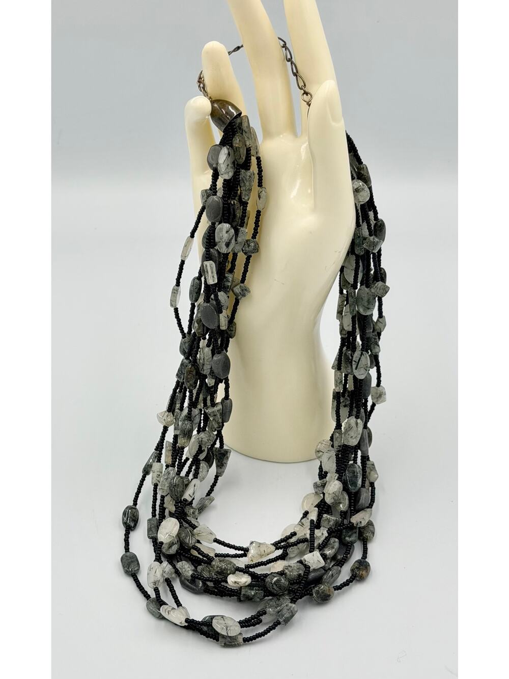 VTG Signed DTR Jay King Sterling 925 Multi-Strand Natural Stones Beaded Necklace